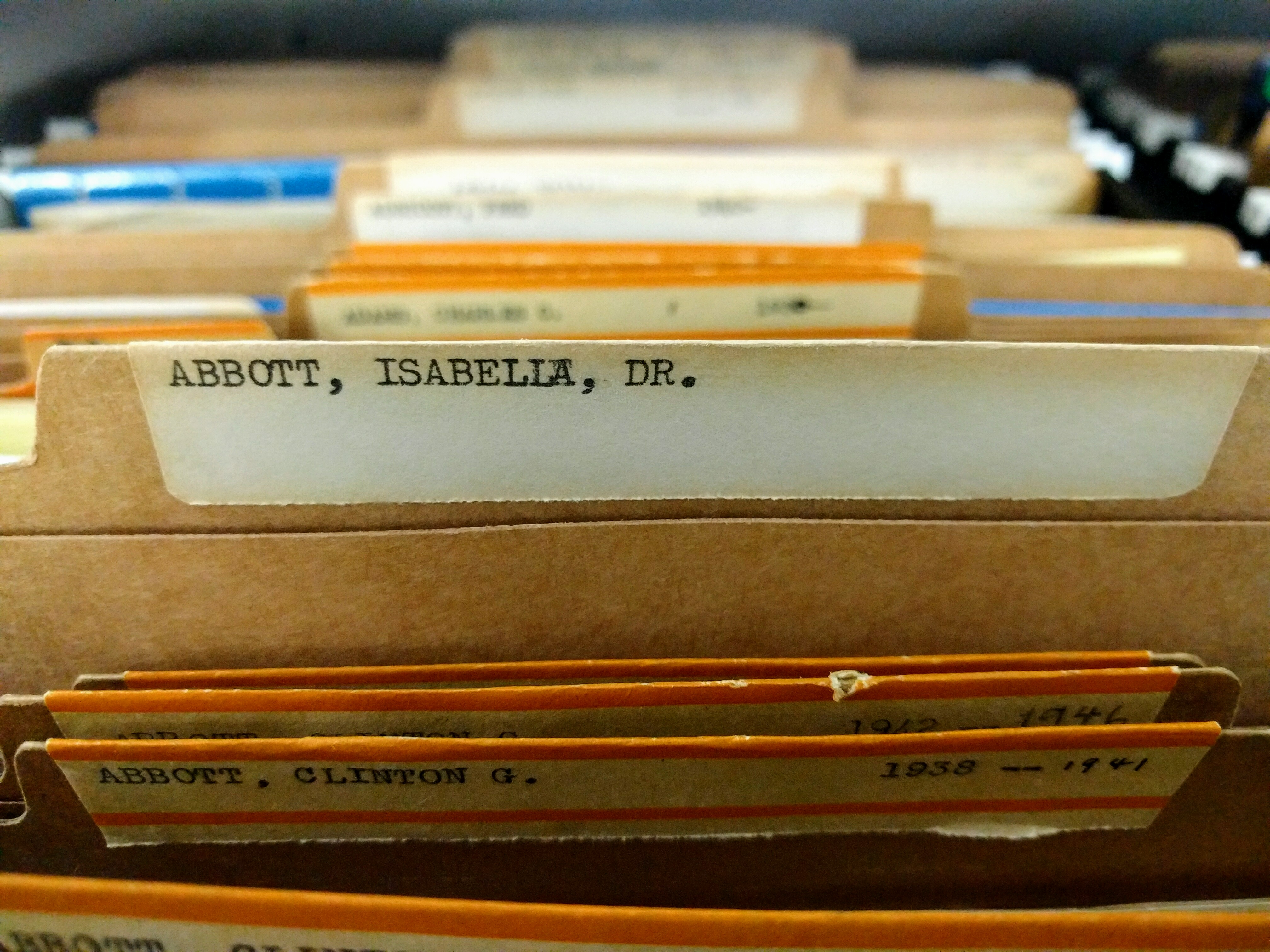 Dr. Isabella Abbott's correspondence file in the archives.